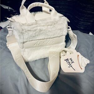 Betsey Johnson White Faux Fur Crossbody Bag